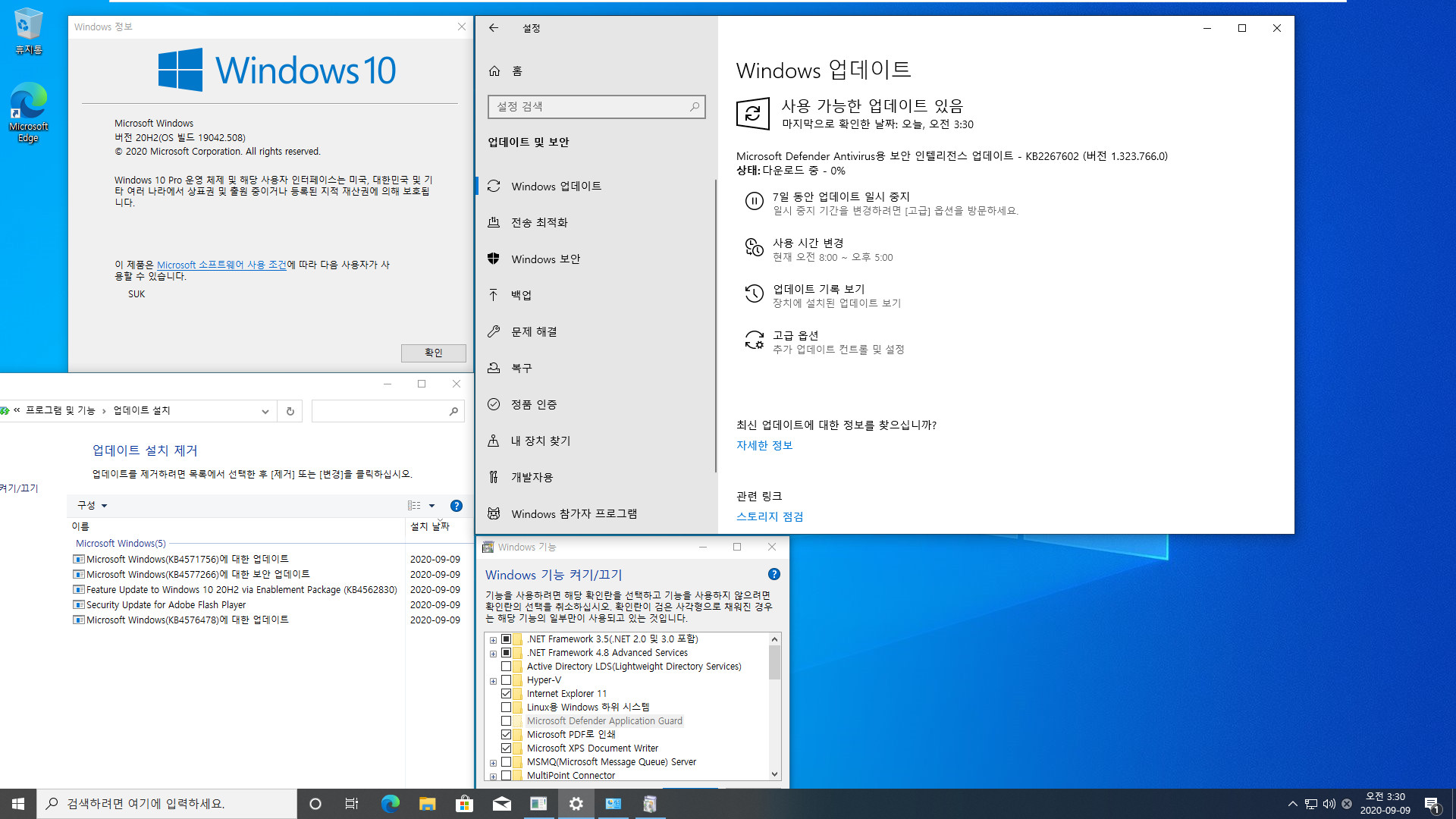 2020-09-09 수요일 정기 업데이트 통합 PRO x64 2개 - Windows 10 버전 2004 + 버전 20H2 누적 업데이트 KB4571756 (OS 빌드 19041.508 + 19042.508) - 설치 테스트 2020-09-09_033040.jpg