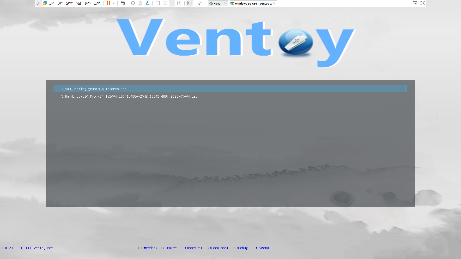 Ventoy-1.0.20으로 VHD 부팅 테스트 - exFAT 포맷은 VHD 부팅이 안 된다고 해서 NTFS 포맷으로 다시 만들었는데 Ventoy 폴더가 대문자로 되어 있으면 인식하지 못 하네요. 소문자로 해야 됩니다 2020-09-06_084510.jpg