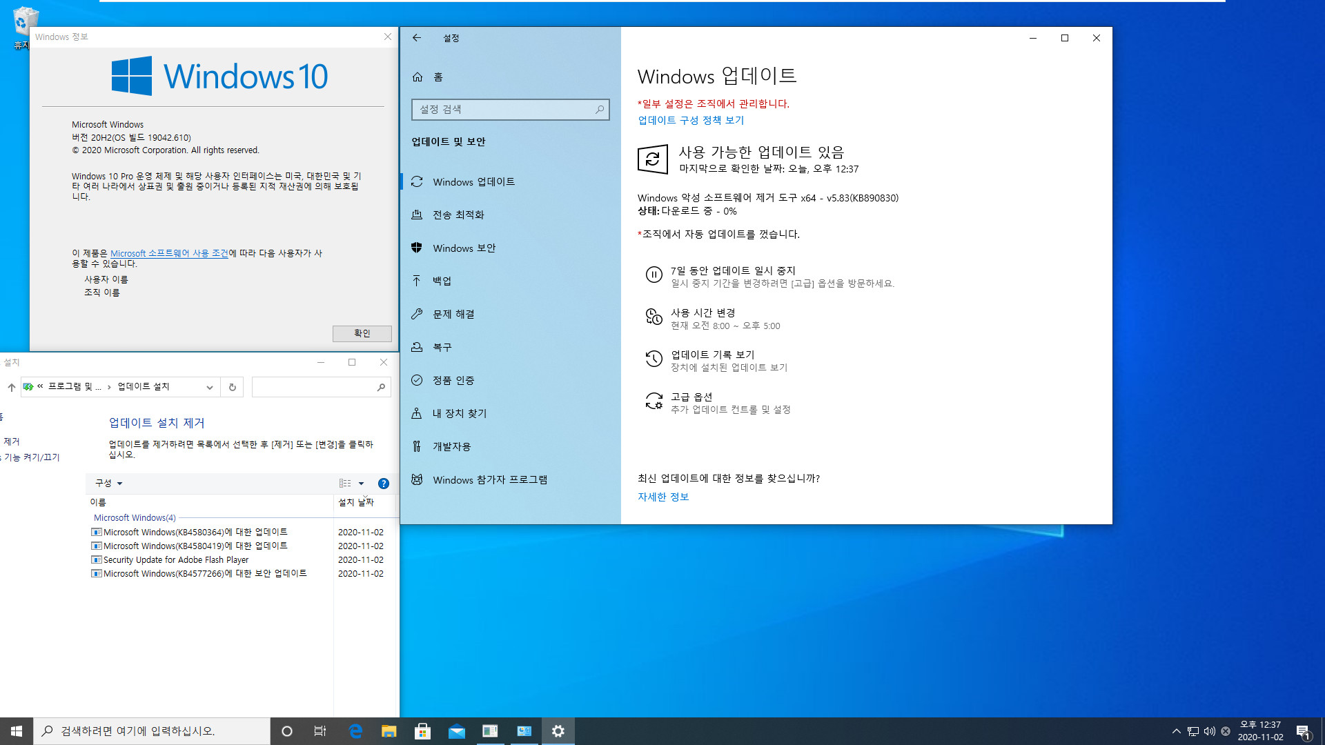 Windows 10 버전 20H2 기능 업데이트 KB4562830 폴더의 mum 파일들만 찾아서 설치하기.bat - 크로미엄 엣지 설치하지 않고 버전 20H2만 설치하기 테스트 -  msu 파일 설치하면 되네요 2020-11-02_123749.jpg