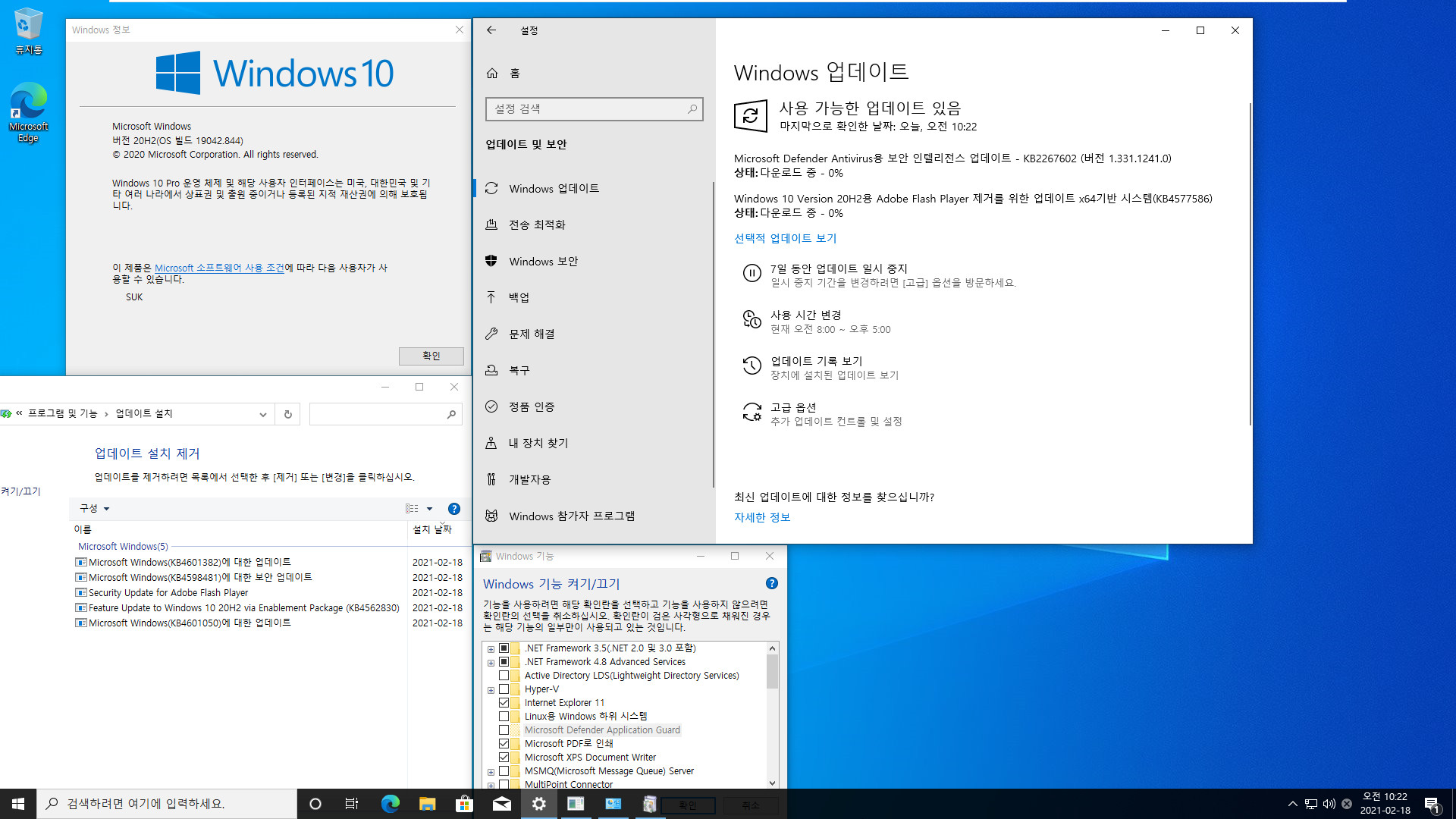 2021-02-18 목요일 베타 업데이트 통합 PRO x64 3개 - Windows 10 버전 2004 + 버전 20H2 + 버전 21H1 누적 업데이트 KB4601382 (OS 빌드 19041.844 + 19042.844 + 19043.844) - 설치 테스트 2021-02-18_102218.jpg