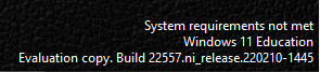 Windows 11 개발자 채널 22557.1 빌드 나왔네요 - System requirements not met - 시스템 요구사항을 충족하지 않는다는 워터마크 2022-02-18_165040.jpg