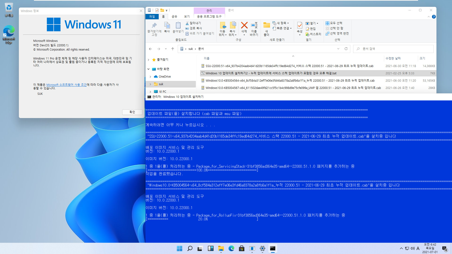 최초의 Windows 11 버전 21H2 - 22000.51 빌드와 22000.1 빌드 차이점들 - 22000.51 누적 업데이트 설치하기 위하여 개발자 채널 활성 2021-07-01_064249.jpg