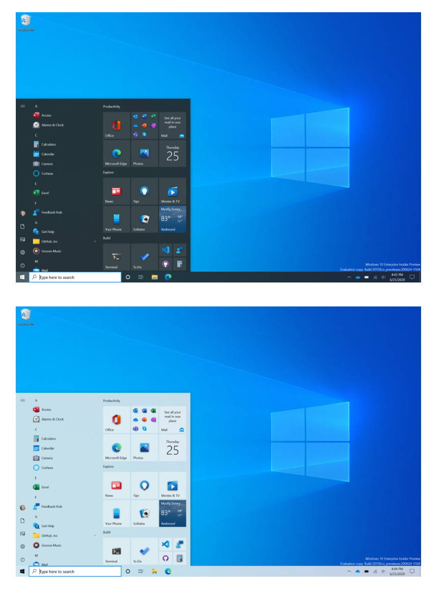 Windows 10 21H1 20161 빌드부터 숨겨진 시작 메뉴 활성하기 테스트 2020-07-06_181837.jpg