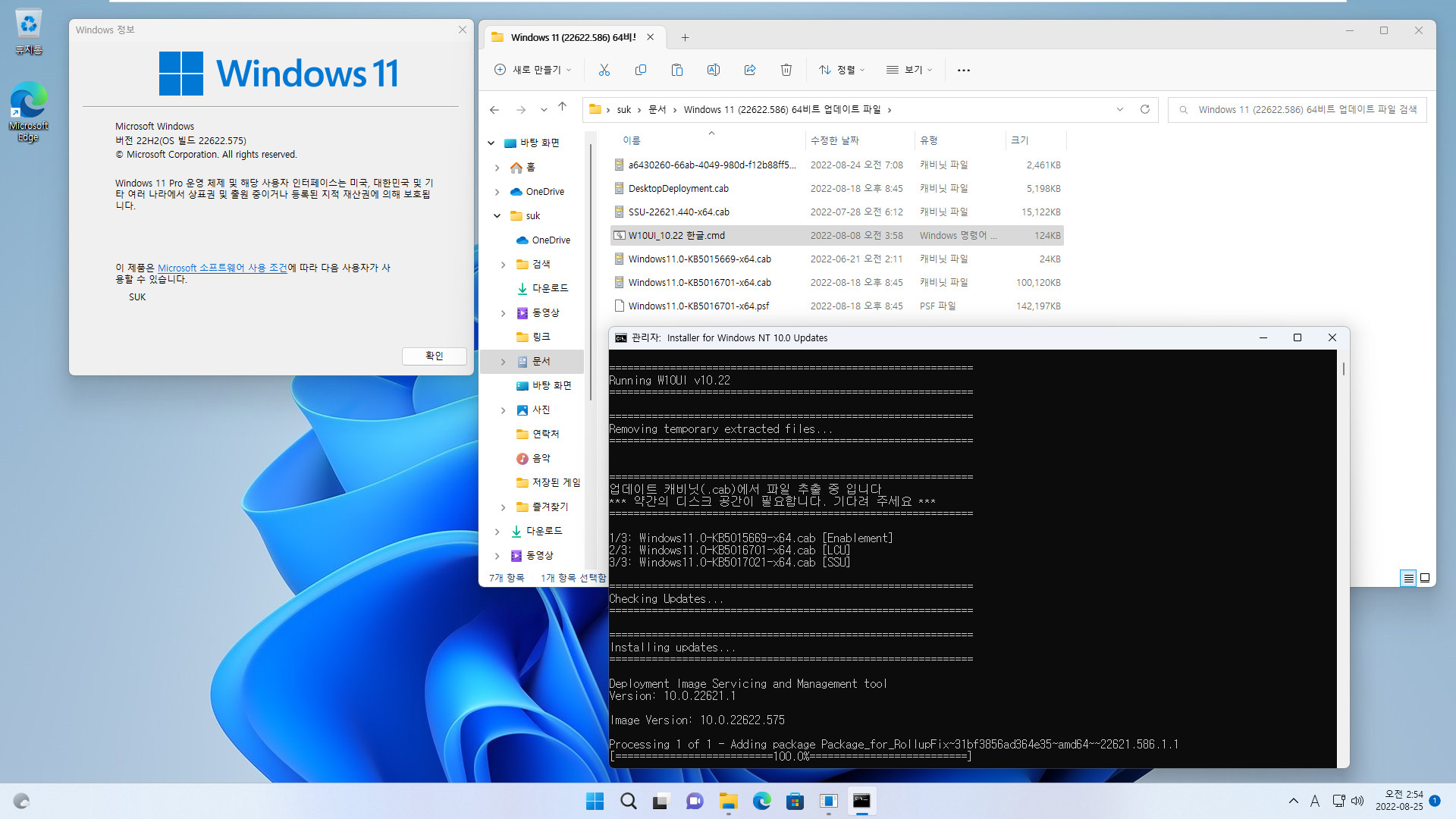 2022-08-25 목요일 - 베타 채널 - Windows 11 버전 22H2, 빌드 22622.586 + 22621.586 - 누적 업데이트 KB5016701 - vmware에 설치 테스트 2022-08-25_025422.jpg