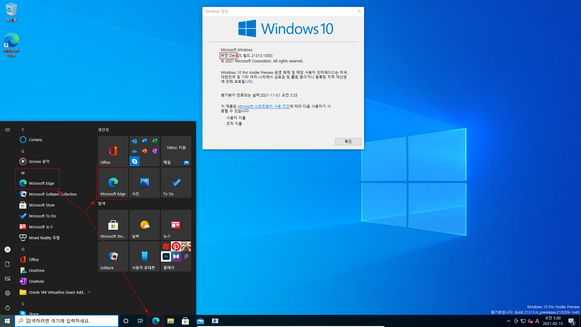 Windows 10 21H2(추정) 인사이더 프리뷰 21313 빌드 테스트 - 인사이더 프리뷰 중에 개발자 채널은 버전이 Dev로 수정되고, 엣지 레거시는 크로미엄 엣지로 대체된 최초의 21313 빌드 2021-02-13_050041.jpg