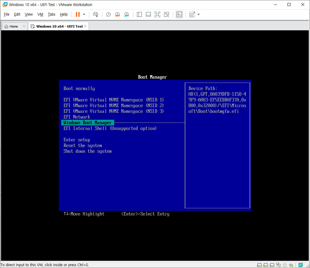GPT 2개 + MBR 1개 총 3개의 디스크에서 기존 UEFI에 추가로 UEFI로 GPT에 윈도우 설치하기 테스트 - 가상머신이라서 그런지 부트 매니저가 추가되지 않네요 2021-02-16_080801.jpg