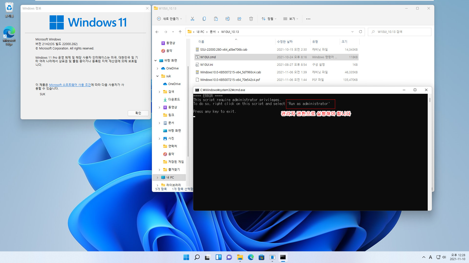 W10UI_10.13.zip 으로 cab 파일과 paf 파일 그대로 Windows 11에 설치하기 테스트 2021-11-10_122826.jpg