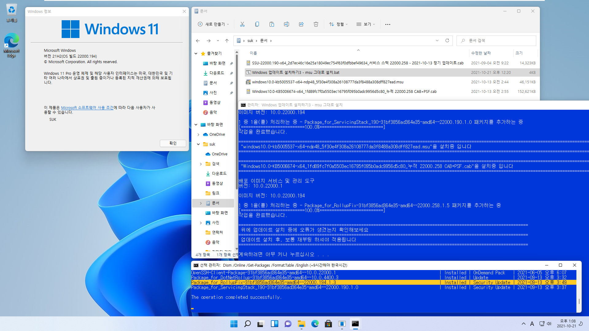 Windows 업데이트 설치하기3 - msu 그대로 설치.bat 테스트 2021-10-21_130813.jpg