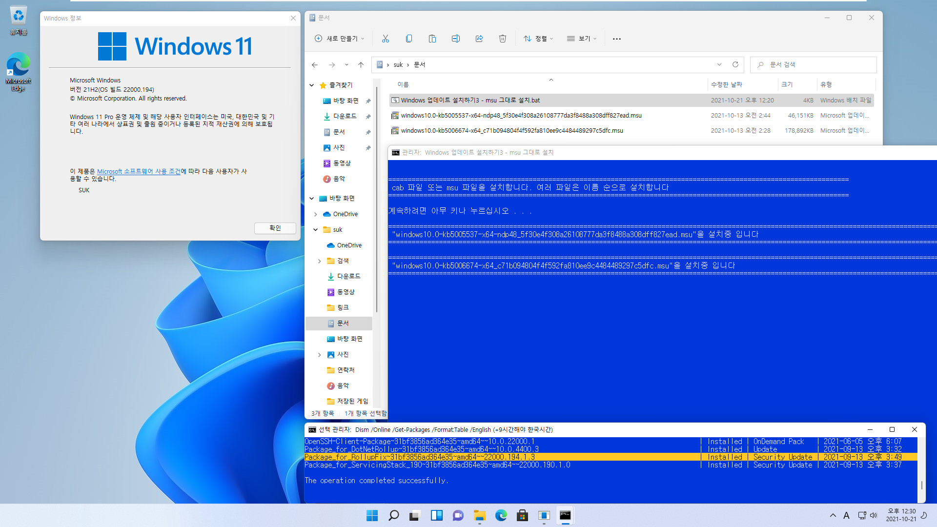 Windows 업데이트 설치하기3 - msu 그대로 설치.bat 테스트 2021-10-21_123014.jpg