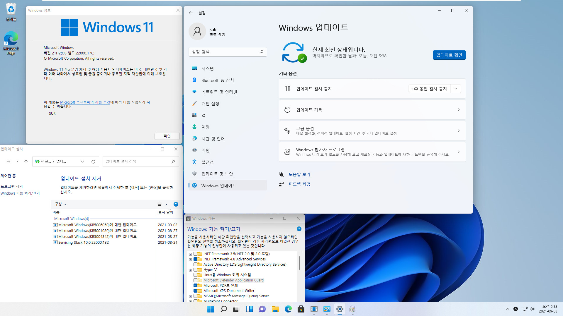 Windows 11 인사이더 프리뷰 - 버전 21H2 (OS 빌드 22000.176) 나왔네요 - 베타 채널 2021-09-03_053833.jpg