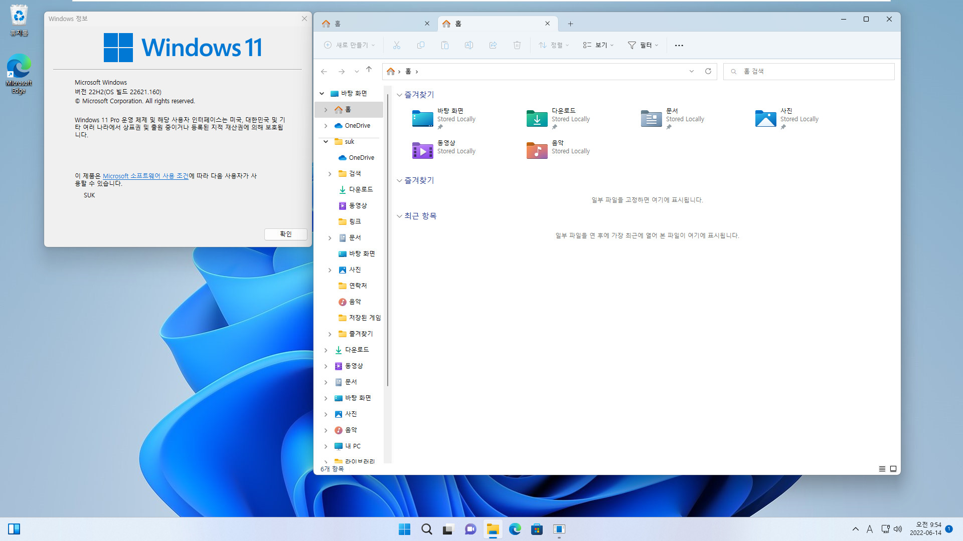 Windows 11 22621.160 빌드부터 탐색기 탭 활성하기.bat 테스트 2022-06-14_095432.jpg