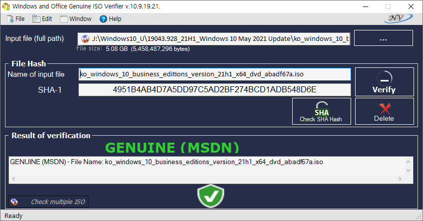 windows_and_office_genuine_iso_verifier 으로 Windows 10 버전 21H1 (19043.928) 최종 빌드, 인사이더 프리뷰 ISO가 전부 MSDN과 해시값이 같다는걸 확인했습니다 2021-05-20_024620.jpg