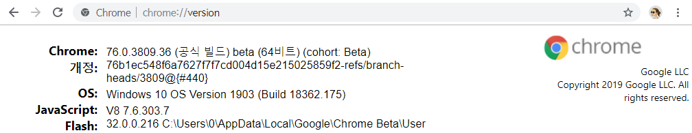 크롬 버전 76.0.3809.36(베타 버전) (64비트) - 글자 입력 버그 때문에 베타 버전 사용중입니다 - 글자 입력 버그 없습니다 2019-06-20_201226.png