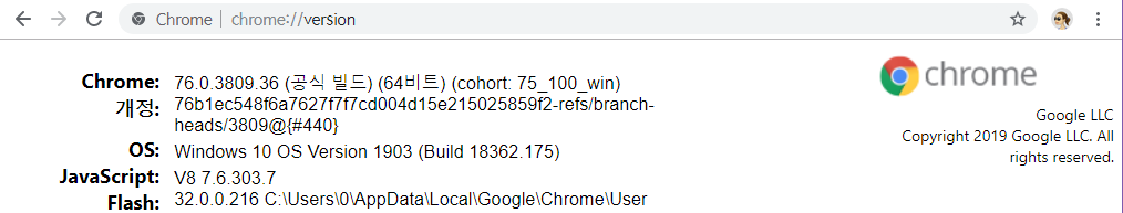 크롬 버전 76.0.3809.36(베타 버전) (64비트) - 글자 입력 버그 때문에 베타 버전 사용중입니다 - 글자 입력 버그 없습니다-기본적으로 실행되는 프로그램 경로 때문에 다시 Chrome 폴더로 이름 변경하여 사용합니다- 버전 표시에 beta라는 문구가 사라집니다 2019-06-21_034306.png
