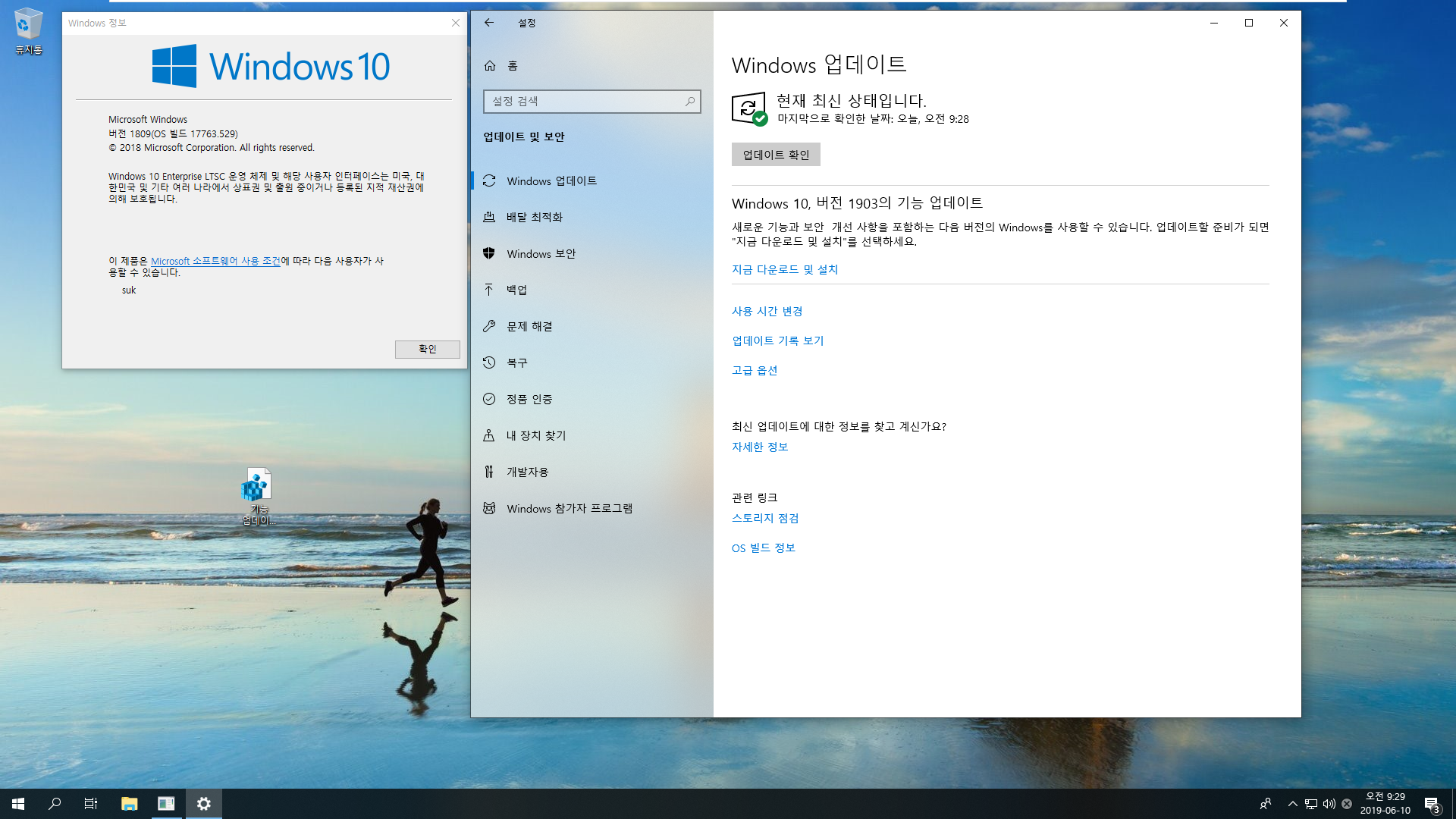 Windows 10 Enterprise LTSC [2019] - 버전 1809, 빌드 17763 - 버전 1903 기능 업데이트 테스트-MDL 사이트의 레지스트리 테스트 2019-06-10_092901.png