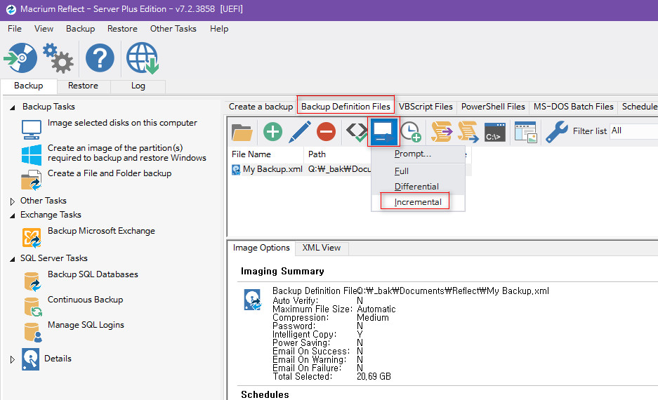 Macrium Reflect 윈도 백업 프로그램 - 증분백업과 복구 테스트 - 증분백업 파일 관리가 쉽네요 2018-11-13_164118.jpg