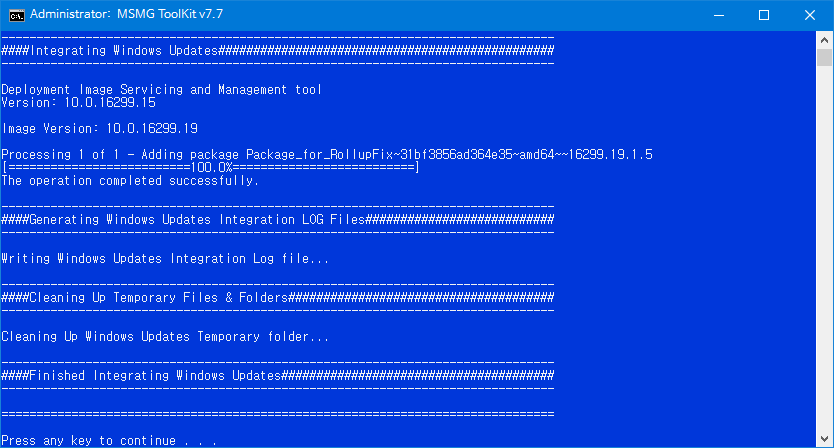 MSMG Toolkti v7.7로 윈도10 버전1709 [16299.15] RTM 빌드에 16299.19 누적 업데이트 적용하고 닷넷3.5 - 기본앱 삭제 테스트 - 이 3가지 중에 하나가 편리합니다- 업데이트 통합 2017-10-15_102249.png