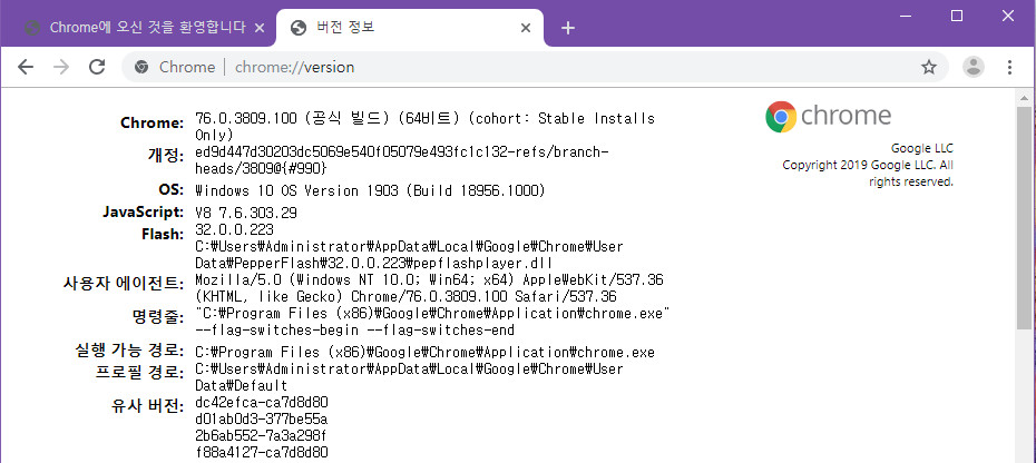 크롬 버전만 확인하는 방법 [타이핑하지 않고] 2019-08-10_190613.jpg