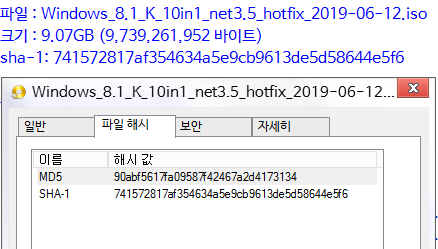 2019년 6월 12일 정기 업데이트 나왔네요 - Windows 8.1 롤업 업데이트 KB4503276 (OS 빌드 9600.19377) [2019-06-11 일자] 통합중 입니다 - 해시값 맞습니다 2019-06-13_090135.png