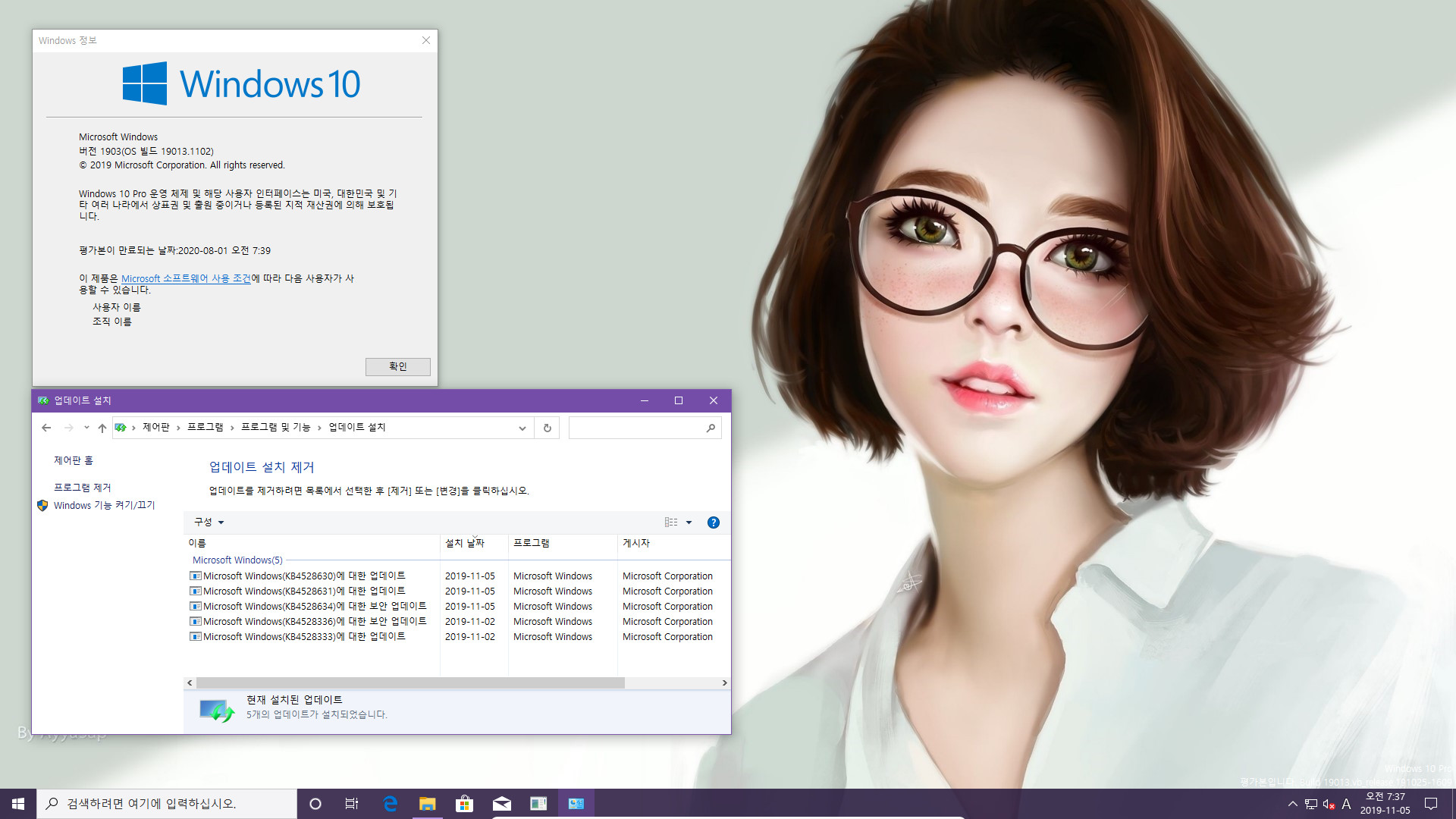 윈도10 20H1 인사이더 프리뷰 19013.1 빌드의 누적 업데이트 19013.1102 빌드 (KB4528630) 나왔네요 - 설치 테스트 - 기본적으로 용량 2순위 서비스 스택 업데이트와 1순위 누적 업데이트만 설치하면 됩니다 2019-11-05_073742.jpg