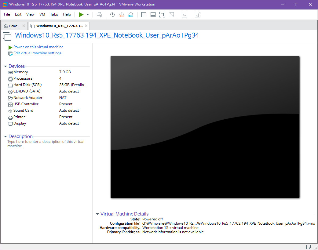 태풍OO님 Windows10_Rs5_17763.194_XPE_NoteBook_User_pArAoTPg34.wim 을 vmware에 vhd 연결하여 부팅하기 2018-12-30_182426.jpg