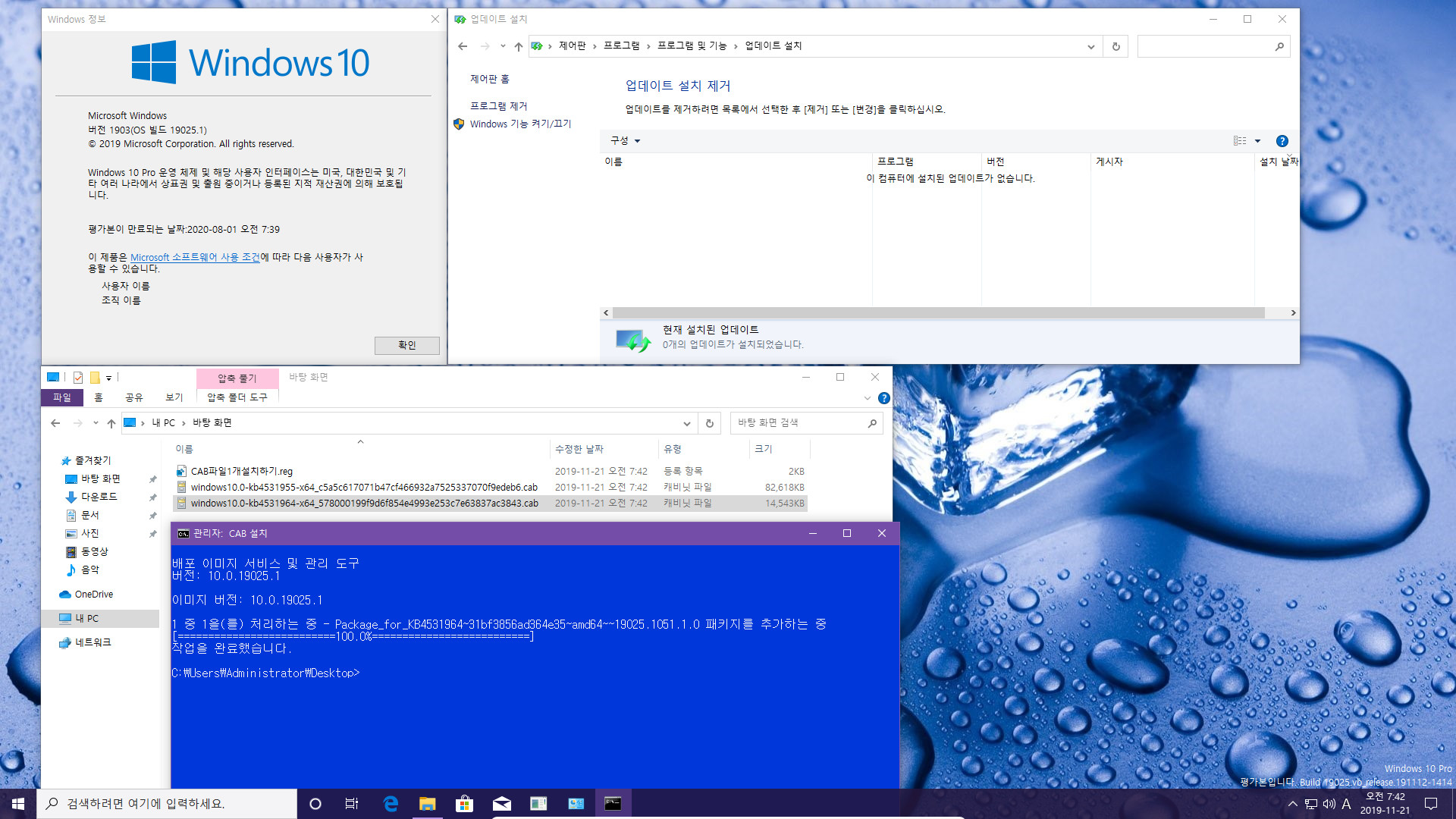 윈도10 20H1 인사이더 프리뷰 19025.1 빌드의 누적 업데이트 (KB4531955) 19025.1051 빌드가 나왔네요 - 설치 테스트 2019-11-21_074351.jpg