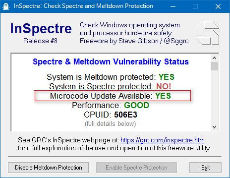 InSpectre.exe 업데이트 버전 - 8번째 파일 - 패치 가능한 CPU 인지 표시됩니다 2018-04-15_094838.png