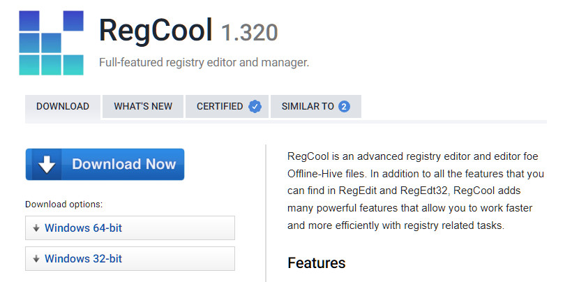 RegCool 1.342 for windows download