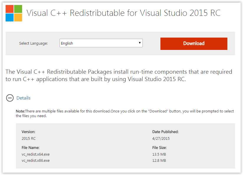 Visual c redistributable for visual studio 2015 как проверить что он есть